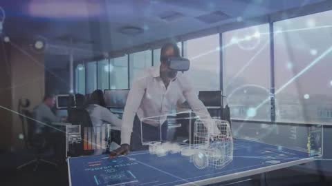 Engineer Examines Holographic Truck Model with Virtual Reality