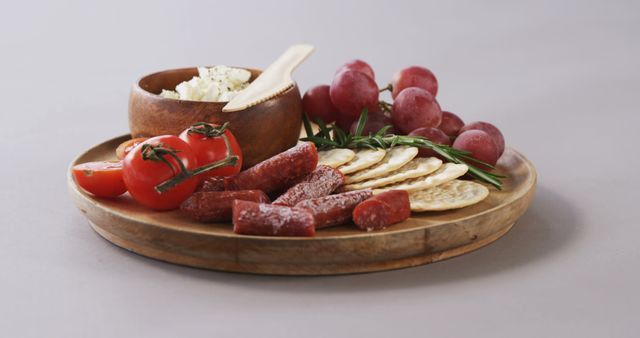 Charcuterie Board with Sausages, Cheese, Crackers and Grapes - Download Free Stock Images Pikwizard.com