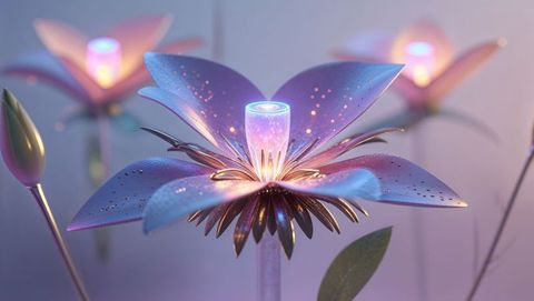 Futuristic Metallic Flower With Luminescent Core in Ethereal Glow
