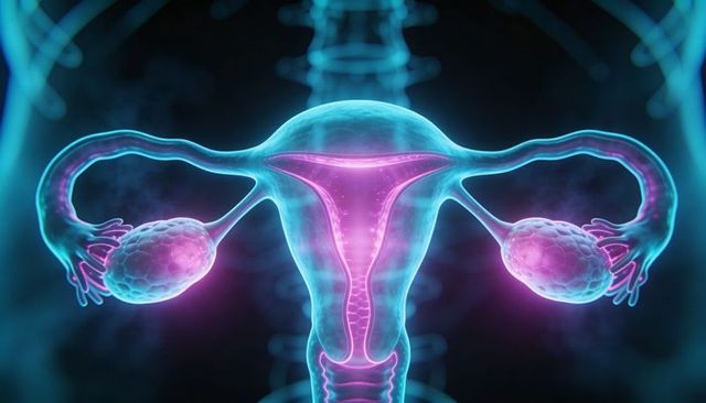 Glowing 3D Uterus and Ovaries Medical Concept Highlighting Female Reproductive Anatomy