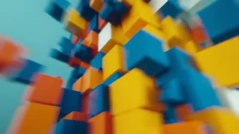 Colorful Abstract Cubes in Motion Exploding and Reassembling