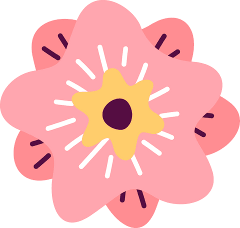Abstract pink flower with minimalist design on transparent background