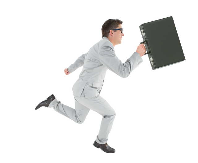 Transparent PNG of Caucasian Businessman Running with Briefcase on White Background - Download Free Stock Videos Pikwizard.com