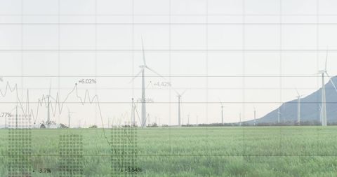 Renewable Energy Wind Turbines with Data Overlay