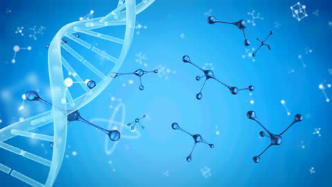 DNA Helix with Scientific Models on Blue Background