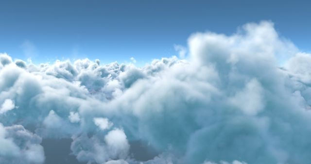 Fluffy white clouds fill the sky, creating a serene and tranquil atmosphere. It's a picturesque scene that evokes a sense of calm and might be used as a peaceful background or for meditation imagery.