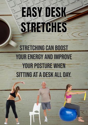 promotional poster for easy desk stretches tips - Download Free Stock Templates Pikwizard.com