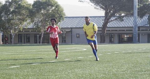 High School Soccer Players Practicing Teamwork and Strategy