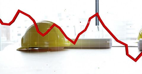 Construction industry trends: hard hat and declining graph