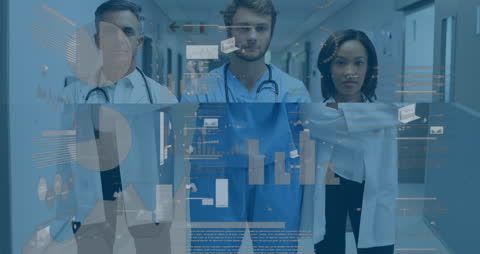 Medical Professionals Analyzing Financial Data in Hospital Corridor