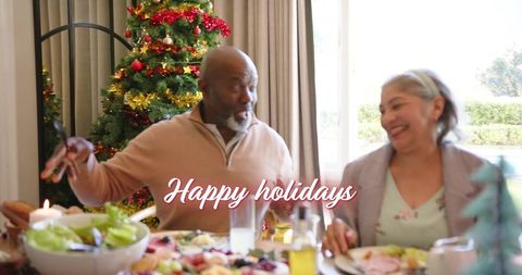 Joyful Holiday Celebration with Diverse Seniors at Christmas Dinner