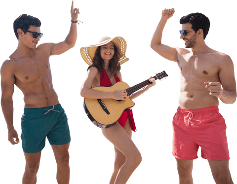 Happy Friends Celebrating Summer with Music Transparent Background