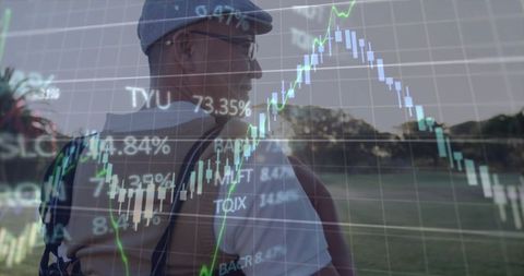 Man in Cap Overlaid with Stock Market Graphs