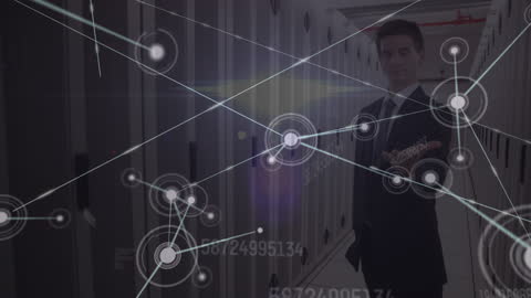 Businessman Interacting with Digital Network in Data Center