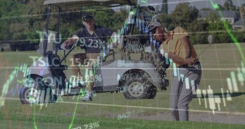 Golfer in Vibrant Action with Stock Market Data Overlay
