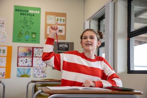 Young Student Engaged in Active Participation in Classroom