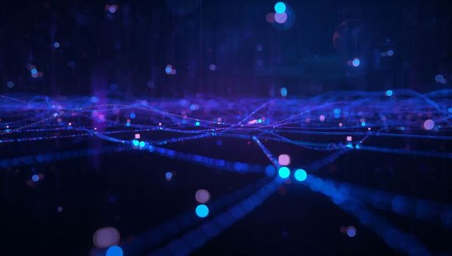 Futuristic Network with Pulsating Data Nodes in Virtual Space