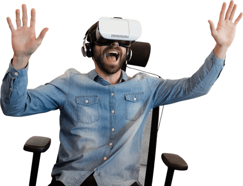 Cheerful Man Experiencing Virtual Reality Living Room Concept - Download Free Stock Videos Pikwizard.com