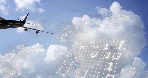 Airplane Quadcopter Flying Above Binary Code in Cloud Sky - Download Free Stock Images Pikwizard.com