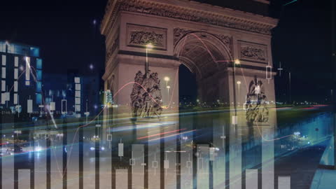 Cityscape Merging with Financial Data and Stock Market Charts