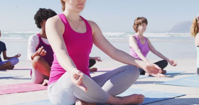 Group Practicing Yoga Meditation on Beach with Scenic Ocean View - Download Free Stock Images Pikwizard.com