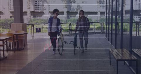 Couple with Bikes Amidst Digital Financial Data in Urban Setting - Download Free Stock Images Pikwizard.com