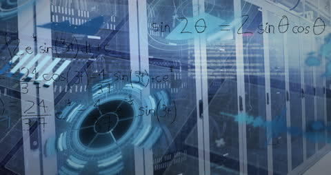 Abstract Technology: Math Formulas Over Server Racks