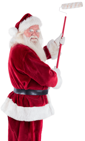 Santa Claus Painting Wall with Roller Isolated Transparent Background