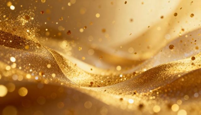 Shimmering gold glitter waves with bokeh and metallic particles for luxury backgrounds