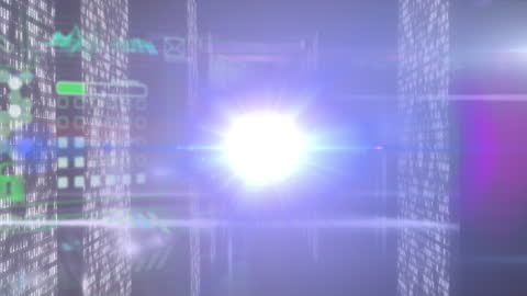 Futuristic Digital Interface with Media Icons and Light Effects