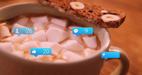 Festive Cocoa with Marshmallows and Social Media Interface