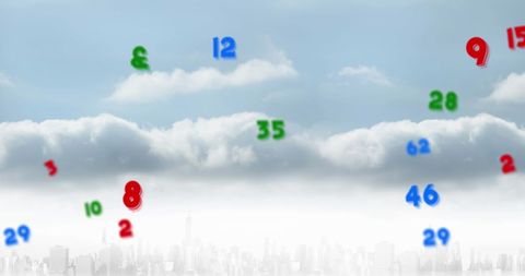 Falling numbers over cityscape symbolizing financial concepts