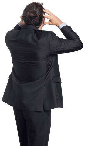 Stressed Businessman Clutching Head, Worried From Behind Transparent Background