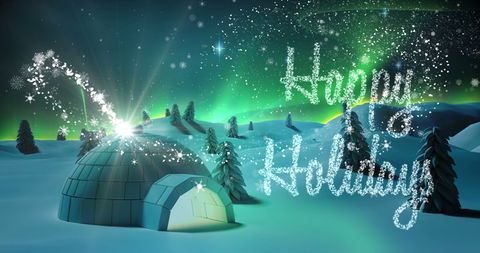 Christmas Landscape with Igloo and Northern Lights Greeting