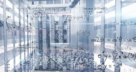 Mathematical Equations Overlaying Modern Data Server Room - Download Free Stock Images Pikwizard.com