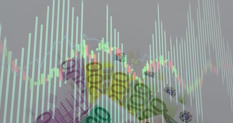 Financial Graph Overlay on Euro Banknotes Displays Market Fluctuations