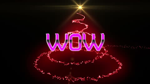 Neon Wow Text with Sparkling Christmas Tree Lights