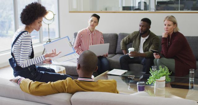 Diverse Team Having Brainstorming Session in Modern Office Lounge - Download Free Stock Images Pikwizard.com