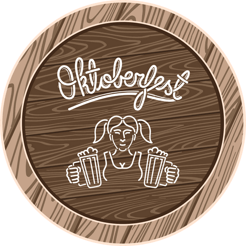 Oktoberfest wooden emblem on transparent background, vector illustration