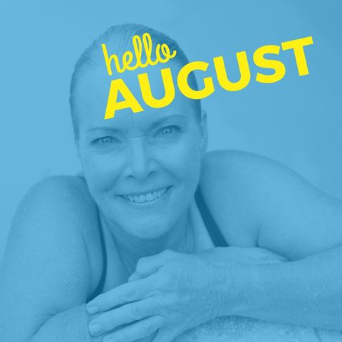 smiling elderly woman in pool welcoming august - Download Free Stock Templates Pikwizard.com