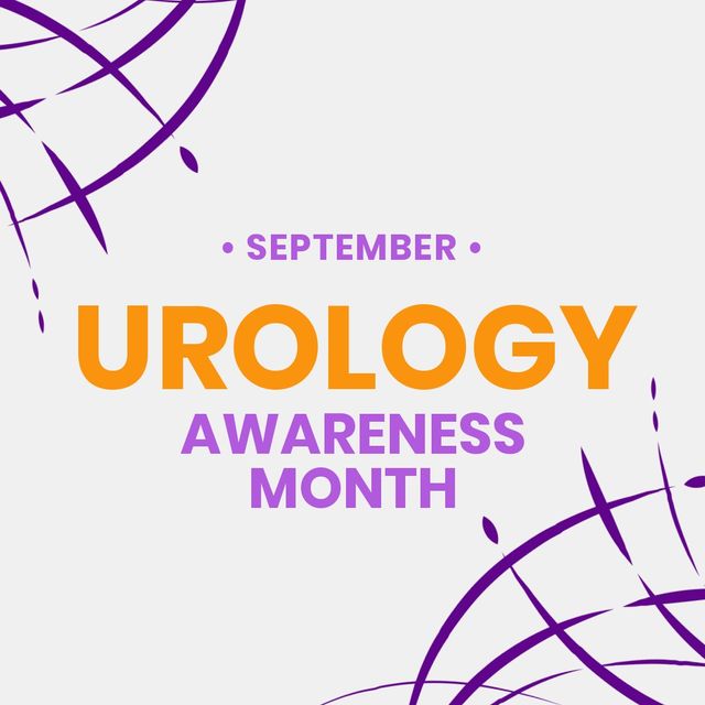 Illustration of september with urology awareness month text and purple scribbles on white background. Vector, copy space, urological disease, cancer, support, awareness, healthcare and prevention.