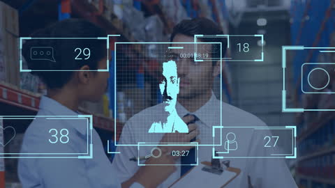 Digital Interface Animation with Workers in Warehouse