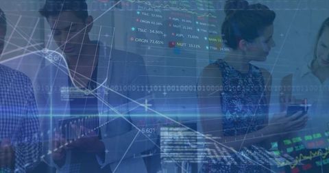 Diverse Team Analyzing Stock Market Trends with Digital Data Overlay - Download Free Stock Images Pikwizard.com