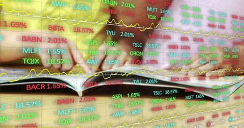 Two Friends Analyzing Stock Market Trends on Digital Screen