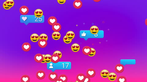 Floating Emoticons and Social Media Reactions on Gradient Background