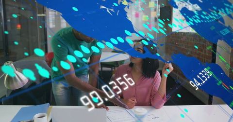 Colleagues Analyzing Data Overlays in Modern Office