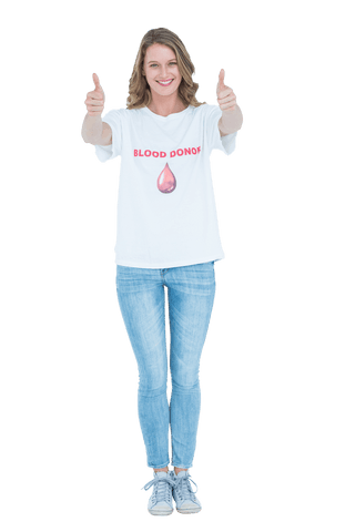 Woman Showing Thumbs Up in Blood Donor Shirt Transparent Background