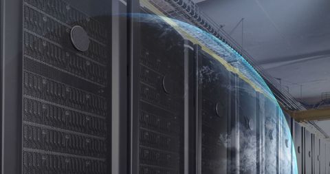 Global Networking Concept with Server Room and Earth Projection - Download Free Stock Images Pikwizard.com