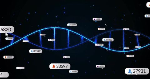 Futuristic DNA Double Helix Surrounded by Digital Data
