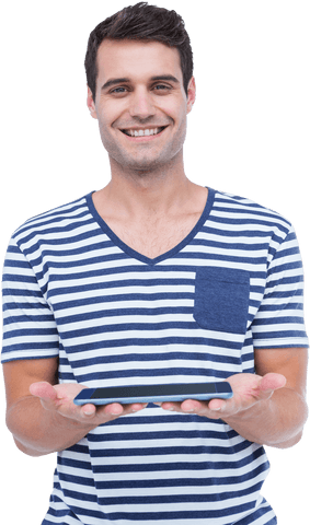 Smiling Man Holding Digital Tablet with Transparent Background - Download Free Stock Videos Pikwizard.com